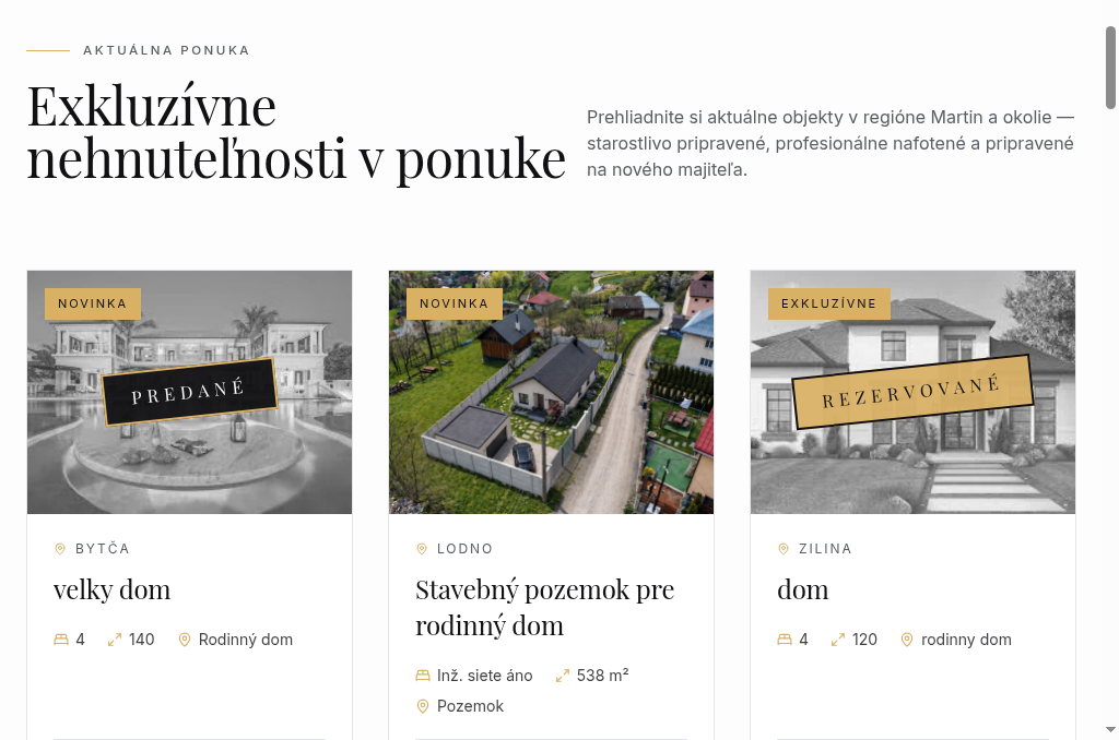 Realitný maklér — aktuálna ponuka nehnuteľností