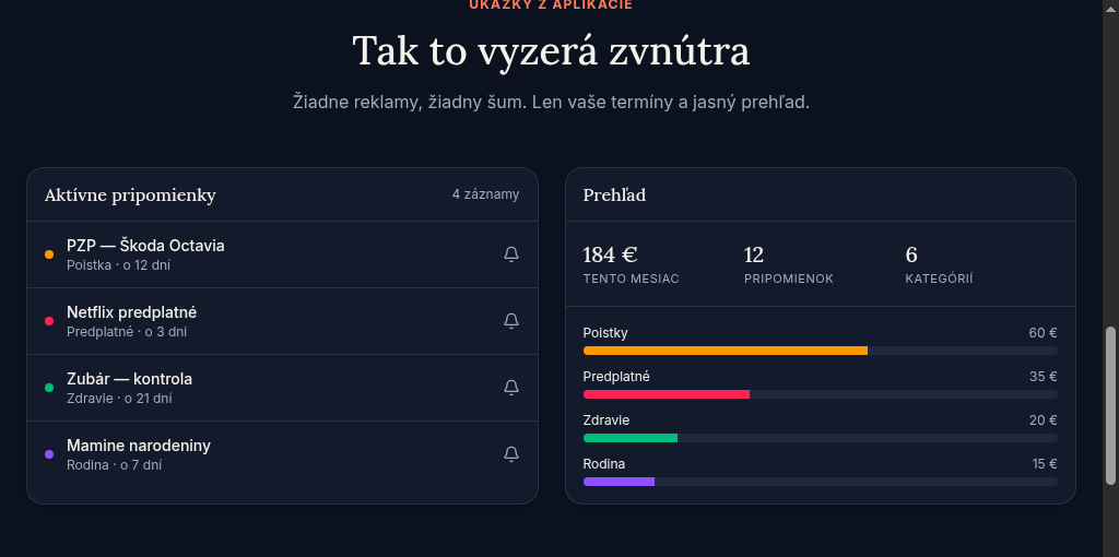 Termínovník — ukážka aplikácie zvnútra