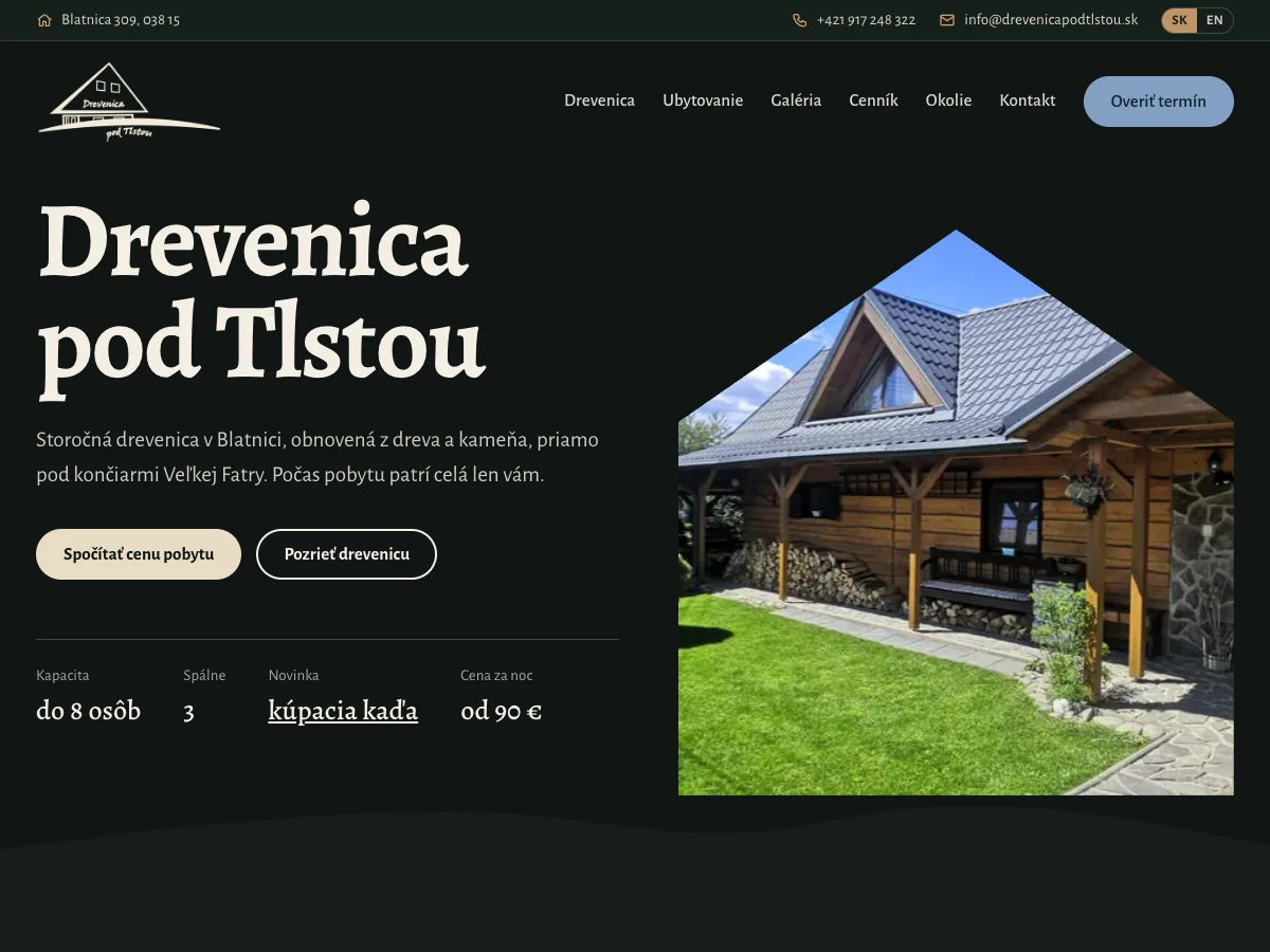 Drevenica pod Tlstou – web pre ubytovanie v Blatnici